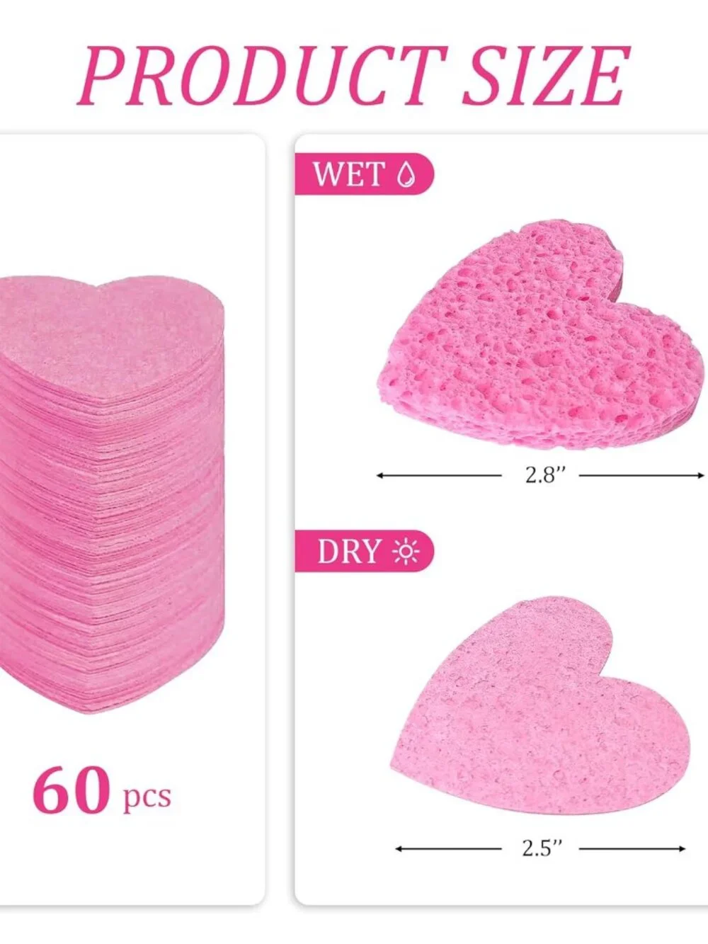 50-Pack Heart-Shaped Facial Reusable Natural Cellulose Cleansing Sponges